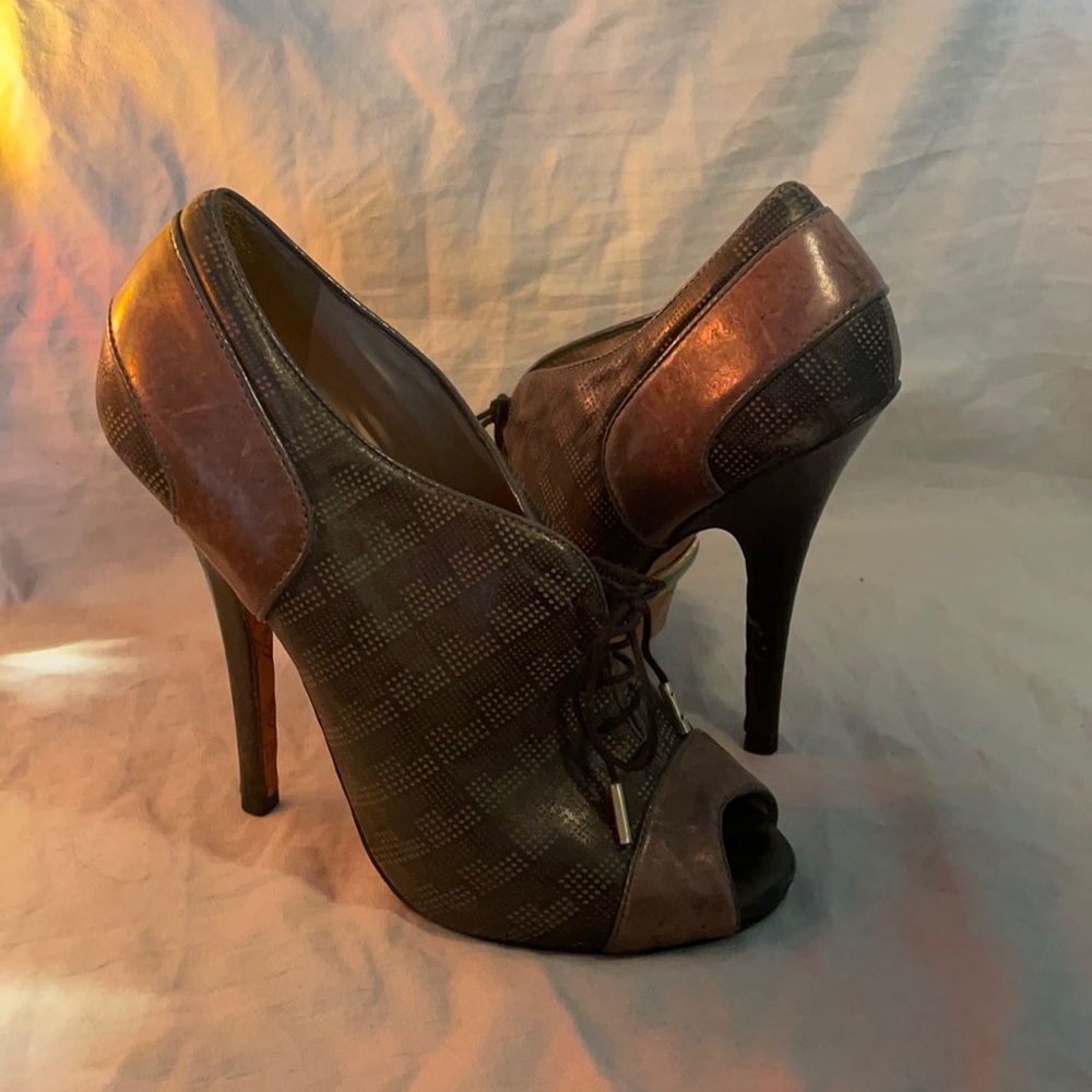 L.A.M.B Peep Toe Lace Up Booties.